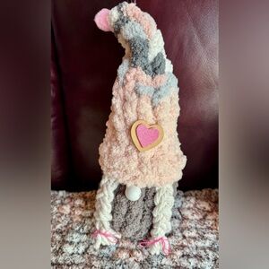 Hand Knit Pink and Gray Gnome